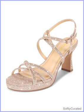 Women's Platform High Heels Block Chunky Strappy Rhinestone Open Toe Ankle Strap